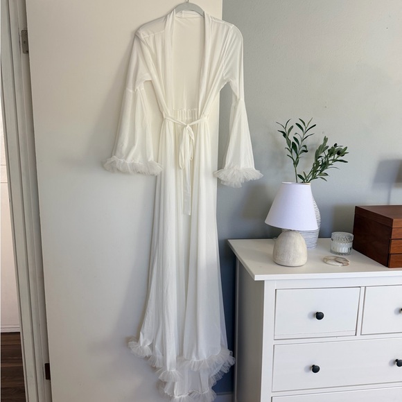 White Sheer Robe with Ruffle Trim - Picture 1 of 5